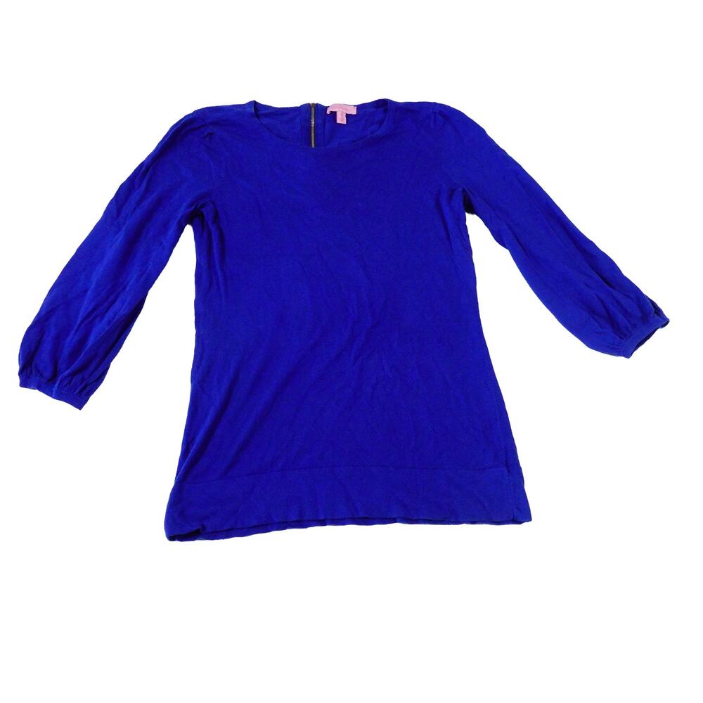 Lilly Pulitzer Blue Long Sleeve Tunic Blouse Back Zip Women’s Medium